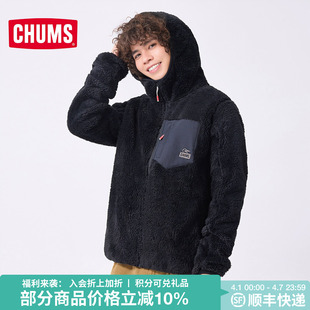 CHUMS洽洽鸟户外休闲连帽抓绒衣外套男女款 1435 保暖上衣夹克CH04