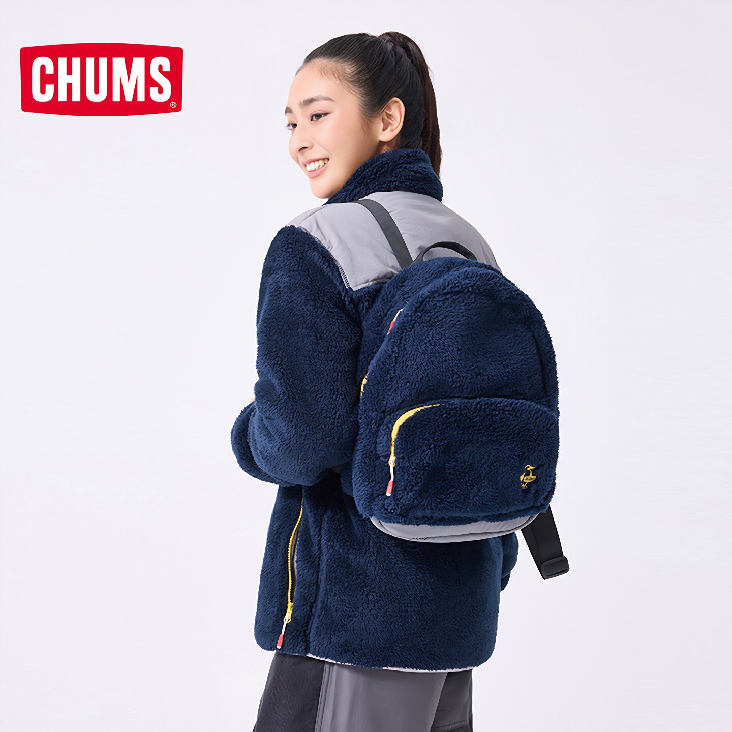 CHUMS洽洽鸟运动休闲双肩背包男女抓绒书包简约收纳背包CH60-3829图片