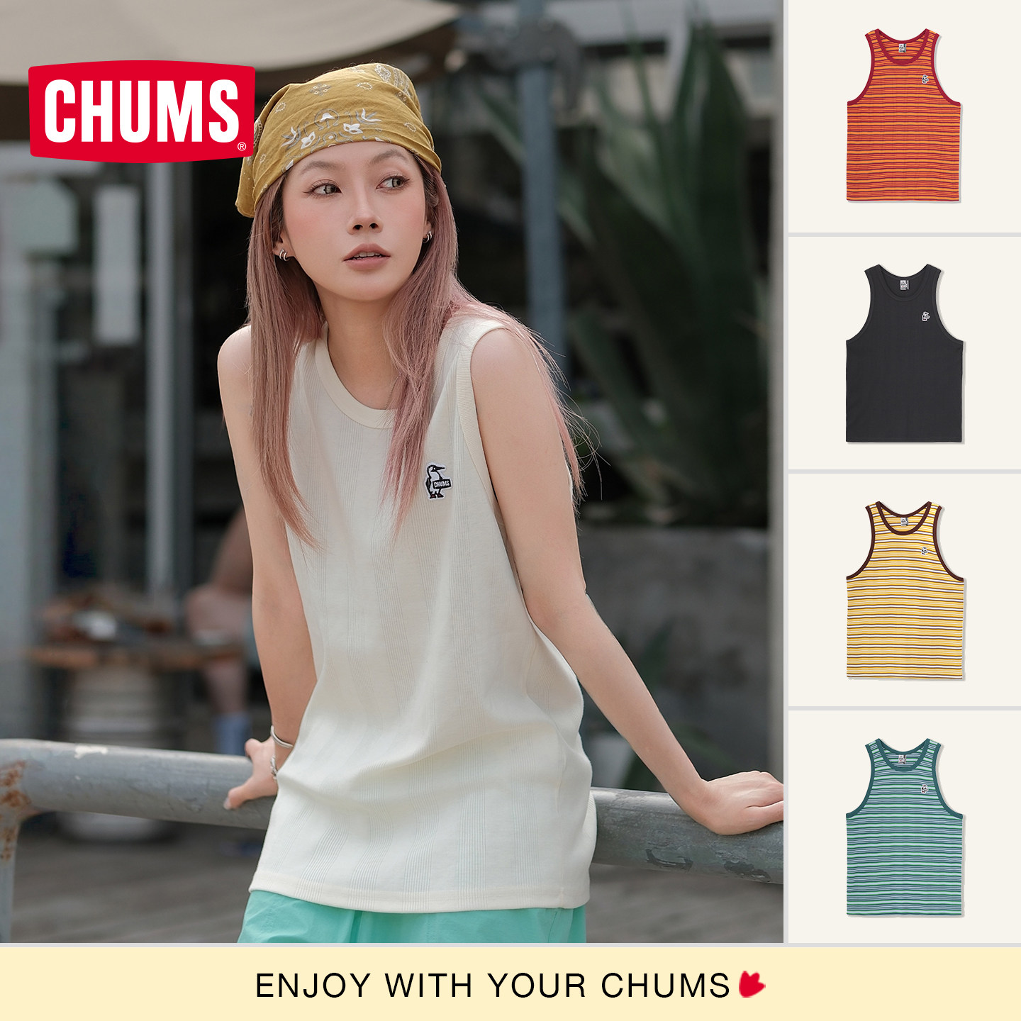 CHUMS洽洽鸟户外刺绣吊带背心