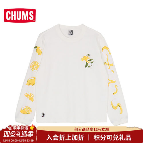 CHUMS洽洽鸟户休闲T恤长袖衣棉宽松圆领卫衣男女上衣CH01-2513