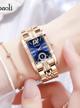 拉宝丽抖音同款新款轻奢气质女士腕表方形气质女表独立秒盘石英表