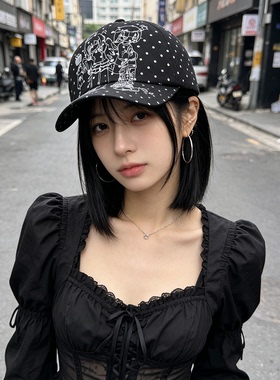 波点卡通刺绣宽檐棒球帽显脸小