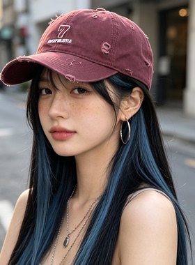 复古街头数字7破洞防晒棒球帽