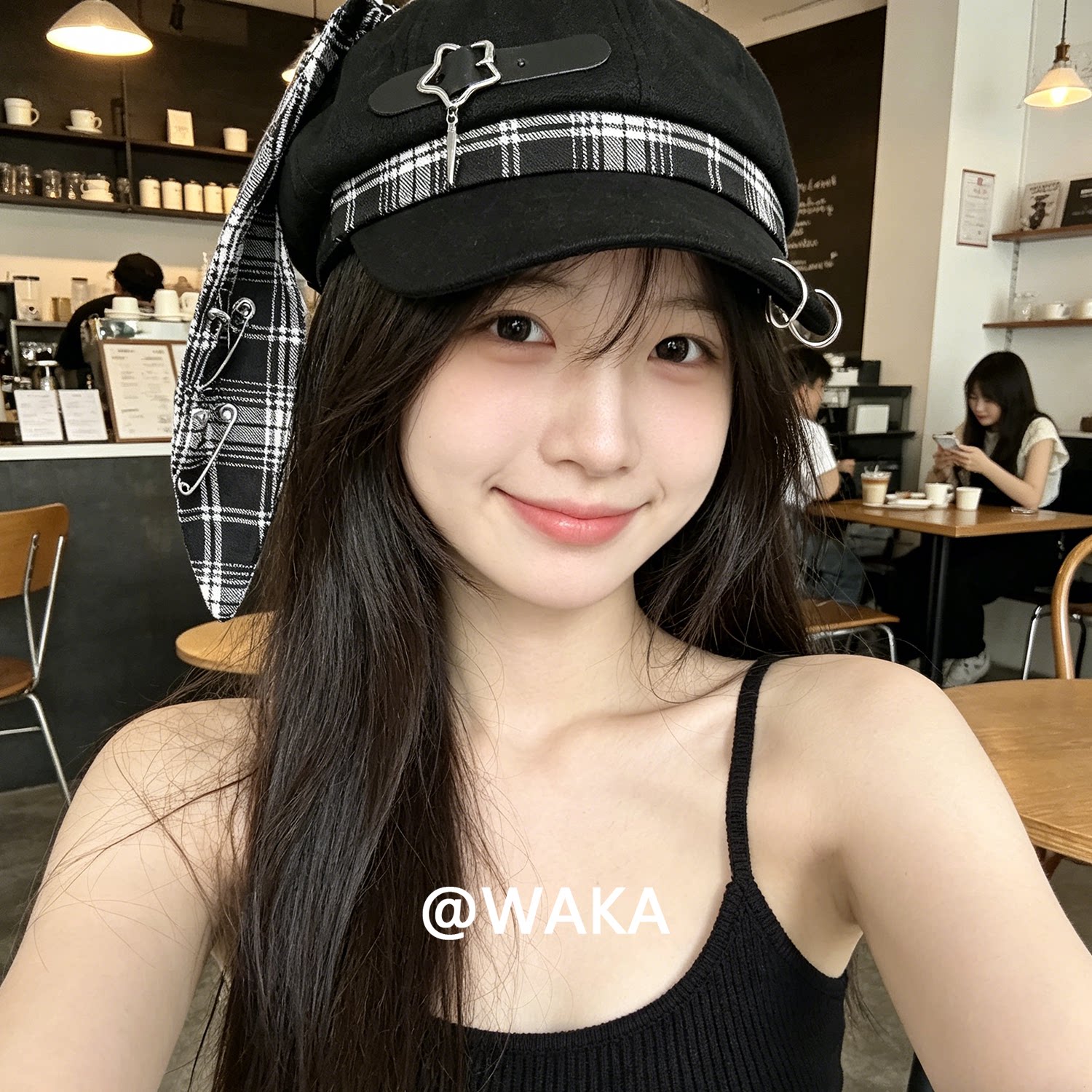 WAKA辣妹兔耳八角贝雷帽显脸小