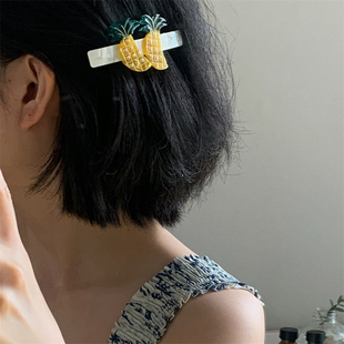 大发试验站 糖果色亚克力水果醋酸发夹甜美少女风水钻边夹弹簧夹