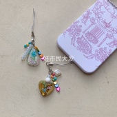 大发试验站 自制手机挂件爱心琉璃钥匙扣配饰精致串珠挂件链条ins