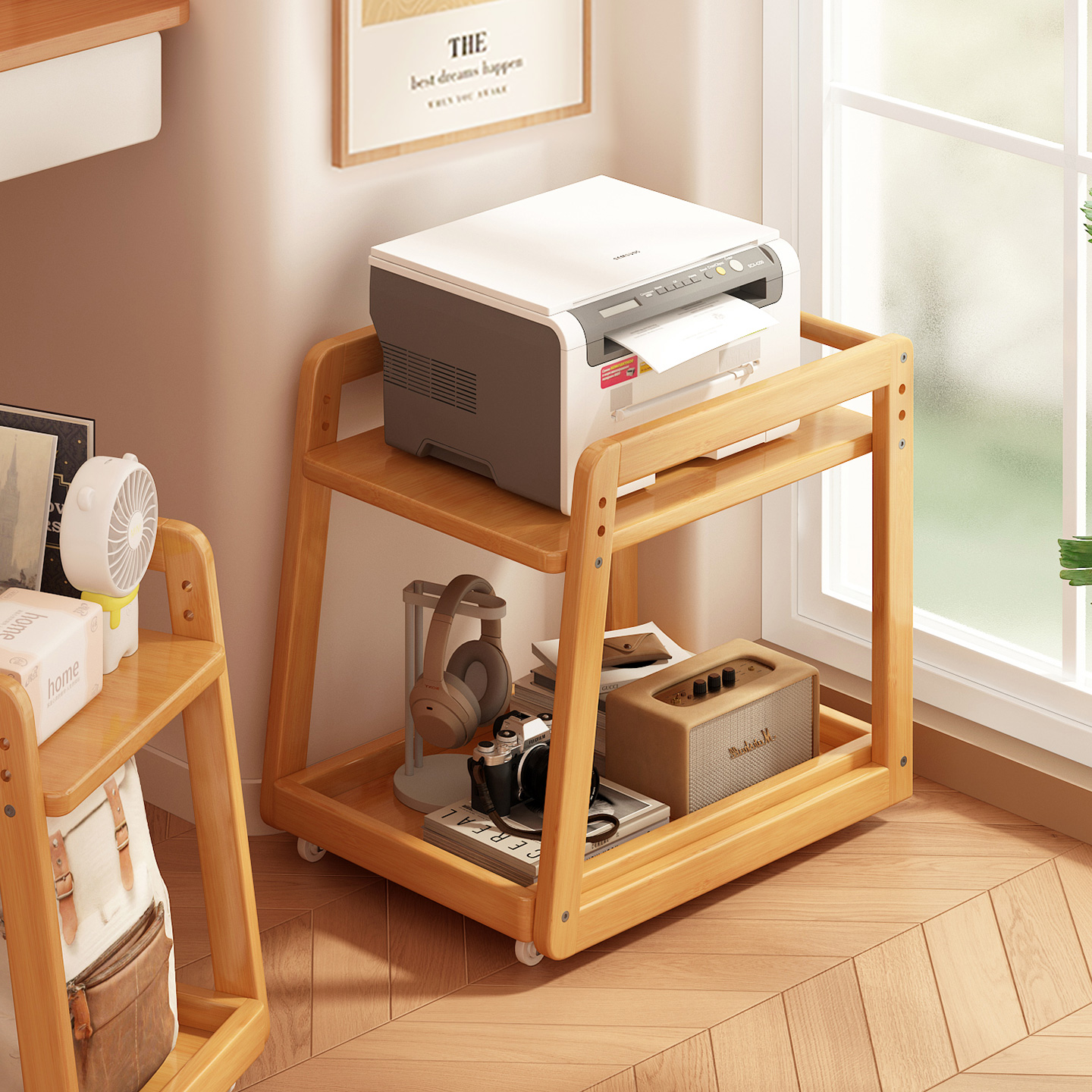 打印机置物架落地办公桌下收纳柜