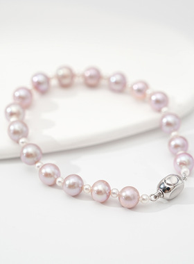 2025天然淡水珍珠手链女925银满天星紫色珍珠手串小众设计礼物