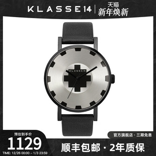 意大利KLASSE14时尚 设计齿轮表盘牛皮表带防水男手表生日礼物实