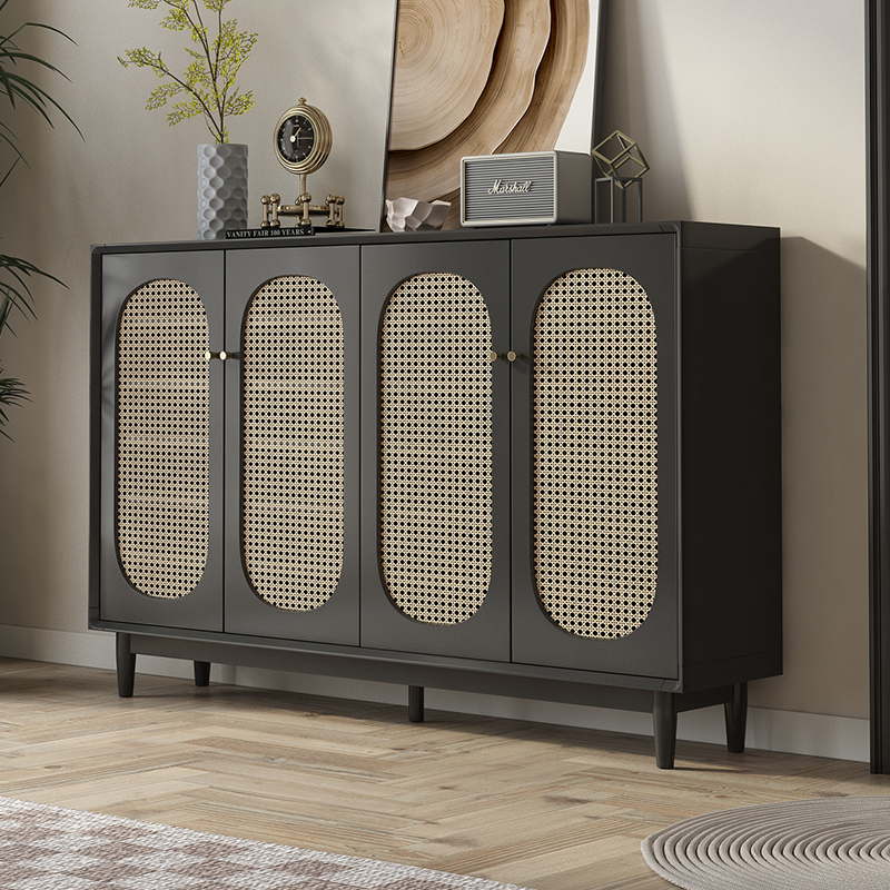 复古鞋柜家用门口玄关柜一体法式藤编储物柜中古风收纳门厅柜鞋架