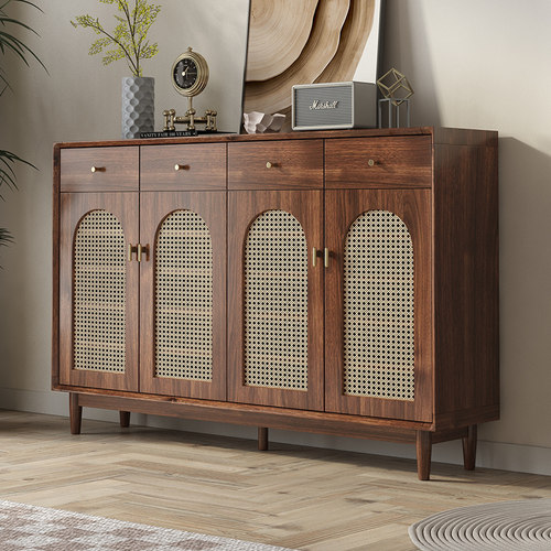 藤编透气中古风玄关进门隔断鞋柜