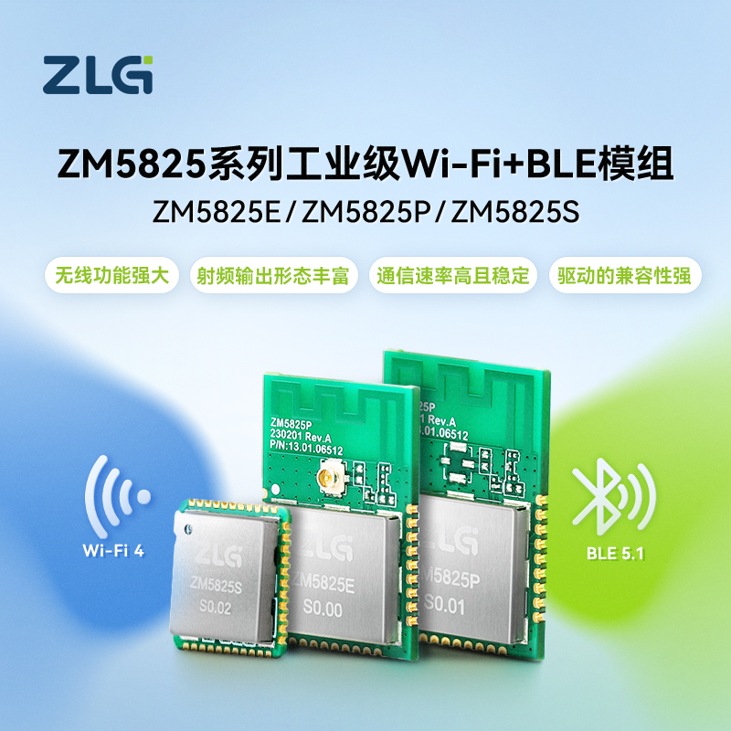 ZLG致远电子 20MHz/40MHz工作带宽ZM5825系列工业级Wi-Fi+BLE模组 电子元器件市场 Wifi模块 原图主图