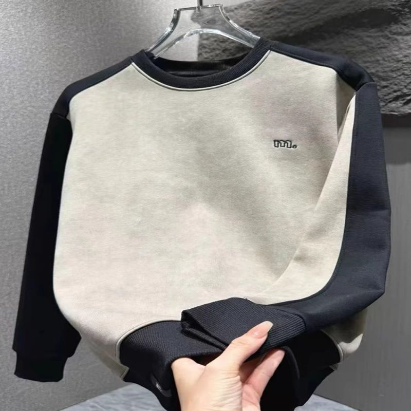 高端拼接撞色简约高级感卫衣男款2025新款春秋冬季运动风休闲长袖