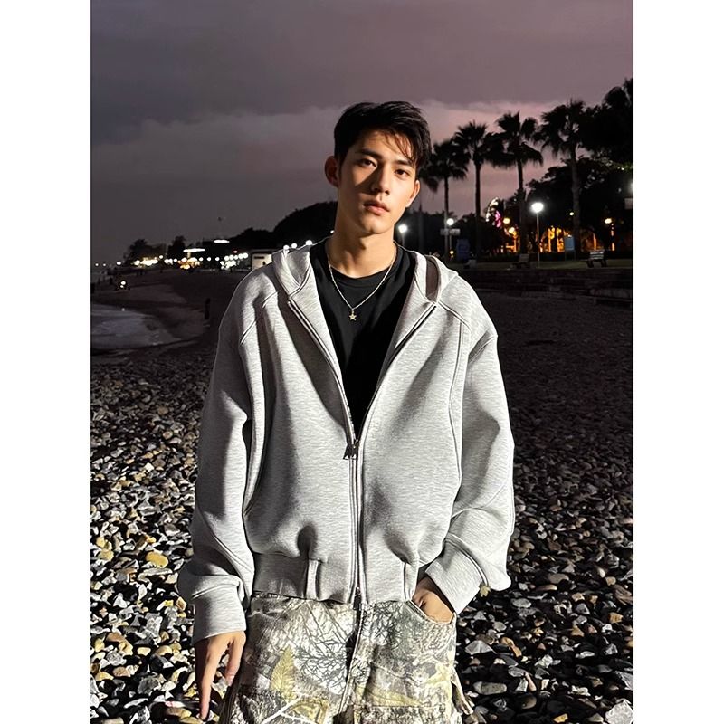 男女美式高街情侣运动帽衫外套上衣春秋季重磅拉链开衫连帽卫衣潮