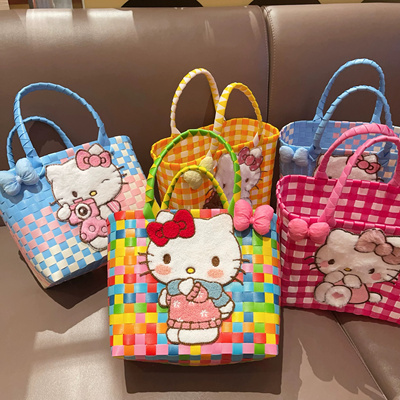 Kitty手工编织包大容量diy菜篮子沙滩包伴手礼手提包节日礼品袋包