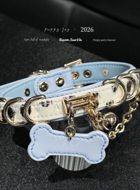PuppyJoy手缝「蓝白奶牛项圈」choker奶牛皮毛毛项圈高级手工定制
