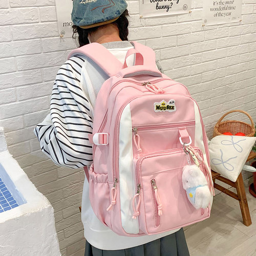 休闲简约书包女新款韩版学院风大容量双肩包小清新百搭少女背包潮