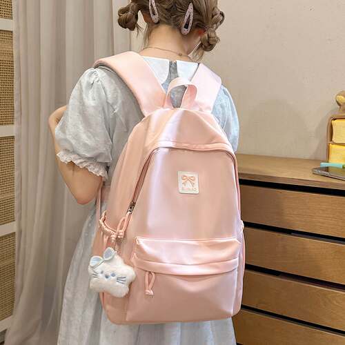 2026夏季新款纯色简约风双肩包女韩系学院风书包上课通勤电脑背包