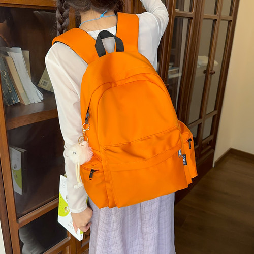 初中生女款书包纯色日常通勤百搭双肩包高中生男生超轻软减负背包