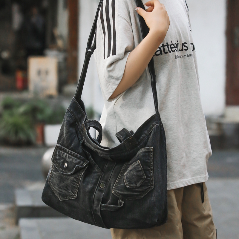 大容量牛仔包女潮牌复古手提袋时尚托特包百搭休闲单肩斜挎包潮男