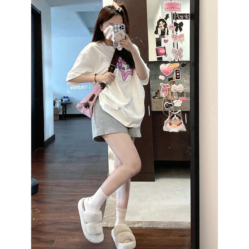 学生宽松韩版运动套装女夏季纯棉短袖短裤跑步盐系时尚休闲两件套