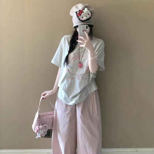 时尚洋气减龄休闲运动套装女夏韩系宽松显瘦学生阔腿裤休闲两件套