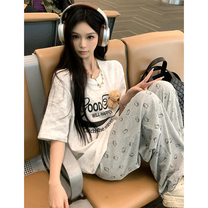 日系网红洋气运动套装女夏短袖阔腿裤韩版宽松显瘦学生休闲两件套