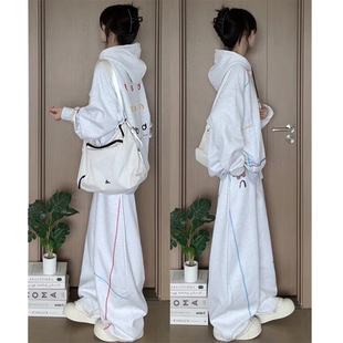 日系慵懒风运动套装女春宽松oversize穿搭韩版连帽卫衣休闲两件套