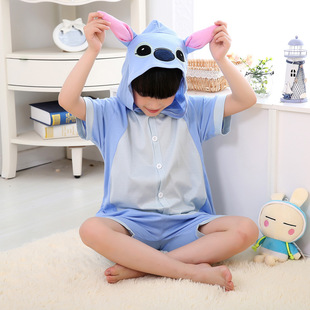六一史迪仔衣服儿童夏季纯棉睡衣连体衣幼儿园卡通演出服亲子装薄