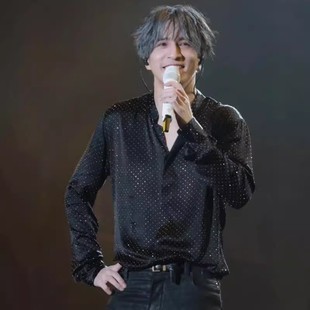 痞帅宽松外套上衣 薛之谦明星同款 闪闪烫钻衬衫 演出服衬衣男士 韩版