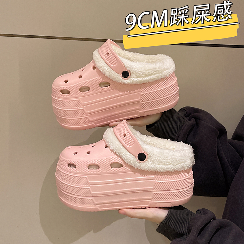 婚鞋新娘鞋冬季高跟加棉加绒8cm洞洞鞋女结婚小个子增高包头鞋女