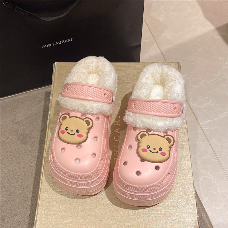 婚纱照穿小个子增高半包棉拖鞋懒人毛毛鞋女外穿加厚加棉洞洞鞋女