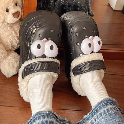 杨超越同款手术室秋冬季9cm加棉洞洞鞋女款外穿加绒厚底棉拖鞋女