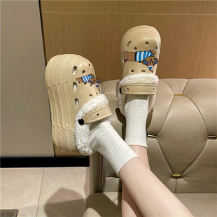 明星同款高跟9CM加绒洞洞鞋女秋冬婚纱照增高结婚拖鞋厚底婚鞋女