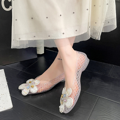 韩国网红小众heavenlyjelly同款尖头水晶鞋女凉鞋DIY鞋饰果冻鞋女