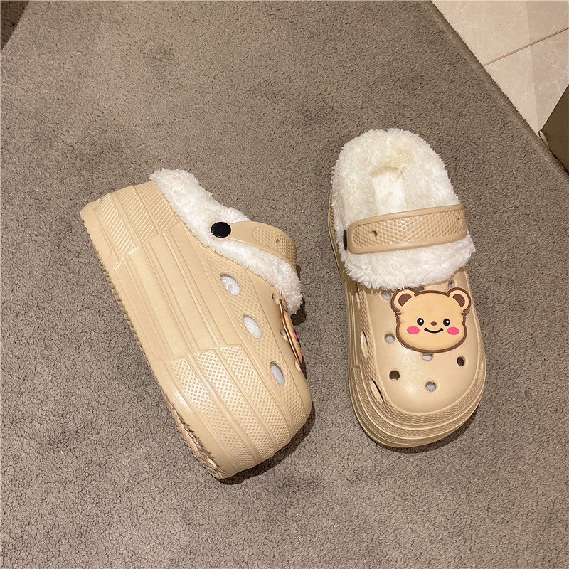 婚纱照穿小个子增高半包棉拖鞋懒人毛毛鞋女外穿加厚加棉洞洞鞋女