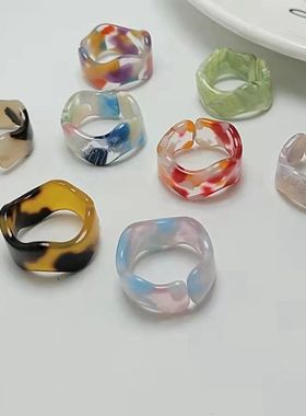 独特开口戒指迷你彩色豹纹少女系