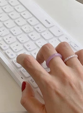 女夜光石日韩戒指百搭珍珠气质形