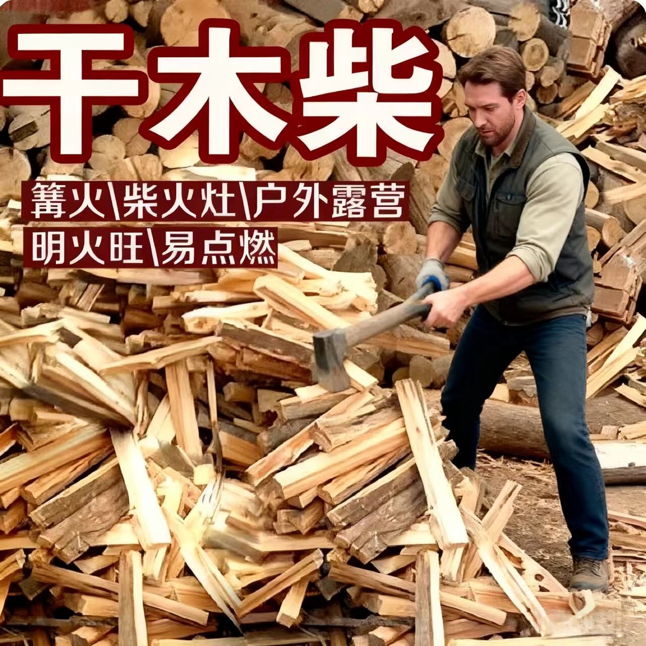 劈柴篝火耐烧果木柴火松木烤鸭干柴户外室内烧烤野营壁炉取暖木头