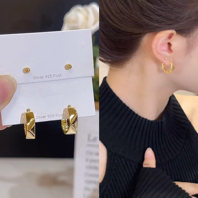 简约几何菱形素圈四件套耳钉耳环