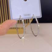 925银针气质满钻圈圈耳环小众设计感时尚 夸张耳圈耳环显脸瘦耳饰