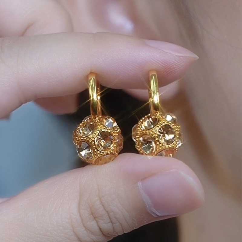 法式复古美拉德咖色钻球耳环小众