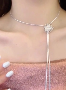 银色烟花可调节项链长款流苏轻奢