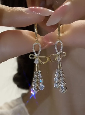 高级感蝴蝶锆石流苏耳环时尚气质法式耳钩轻奢长款百搭显脸瘦耳饰