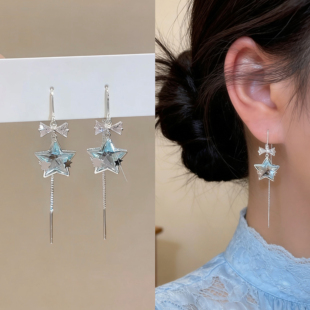 流苏耳环百搭温柔甜美耳饰 小众设计感蓝色星星蝴蝶结耳线气质长款