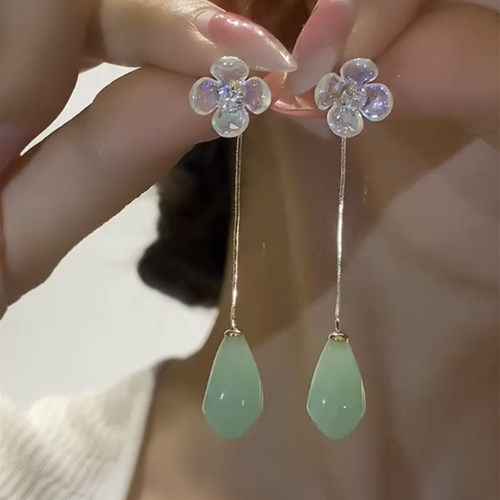 超仙复古风玉兰花朵耳环水滴耳坠