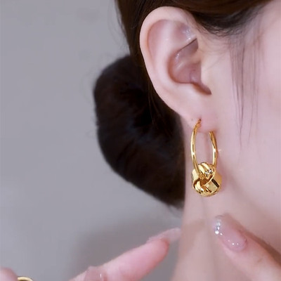 小众设计感金属耳圈富贵结耳环女