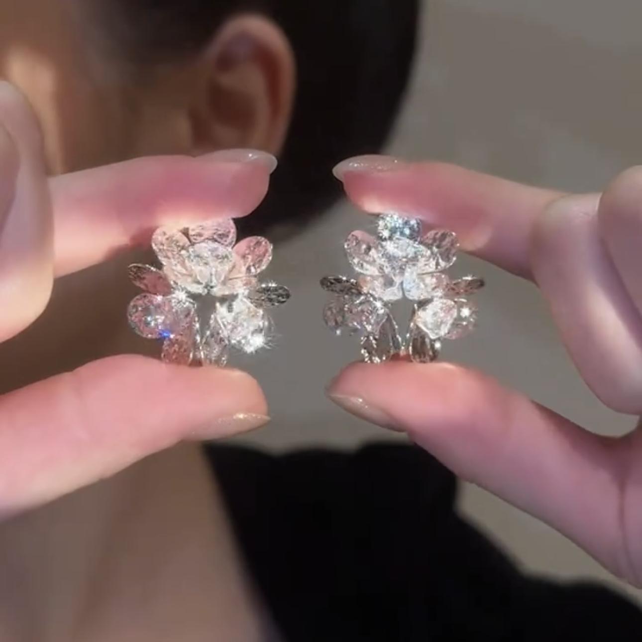 小众金属立体花朵耳环气质