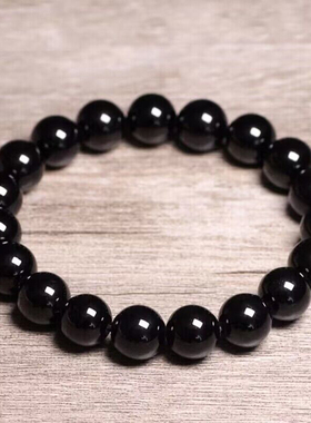 纯天然乌金黑曜石单圈手链男女款水晶佛珠手串本命年生日礼物饰品