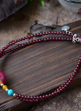 天然石榴石多层可调节玉髓手链